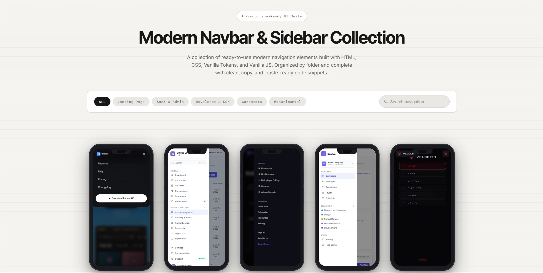 Navbar & Sidebar Collection — 12 Production-Ready Navigation Components